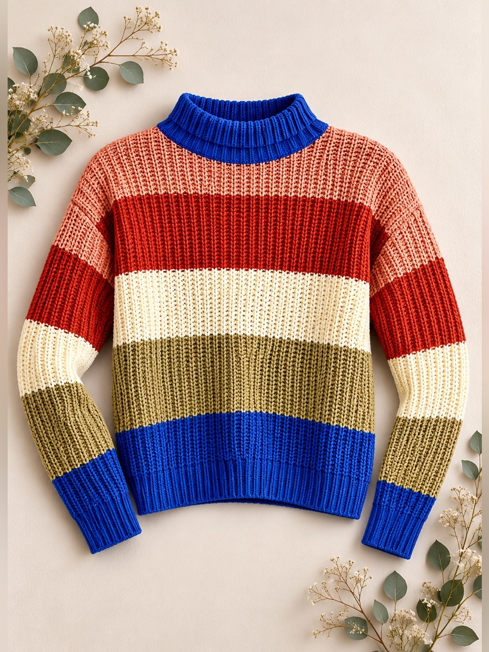 Scripted Colorblock Chunky Knit Sweater | Bold Stripe | High Low Hem
